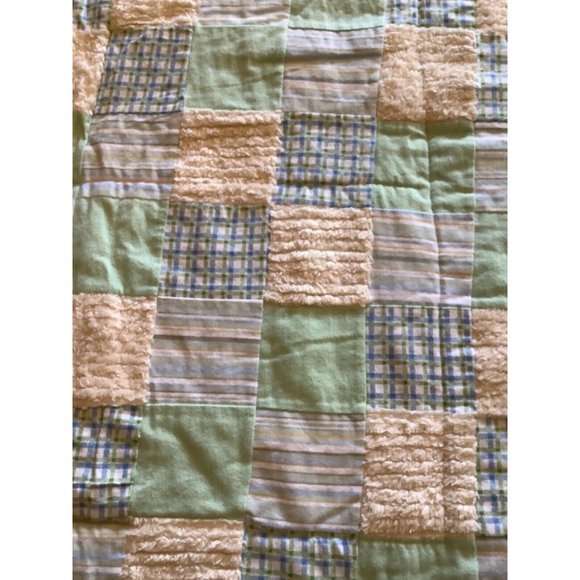 Baby Quilt Handmade UNFINISHED Furry Teddy Bear Ribbed Squares - Picture 3 of 6